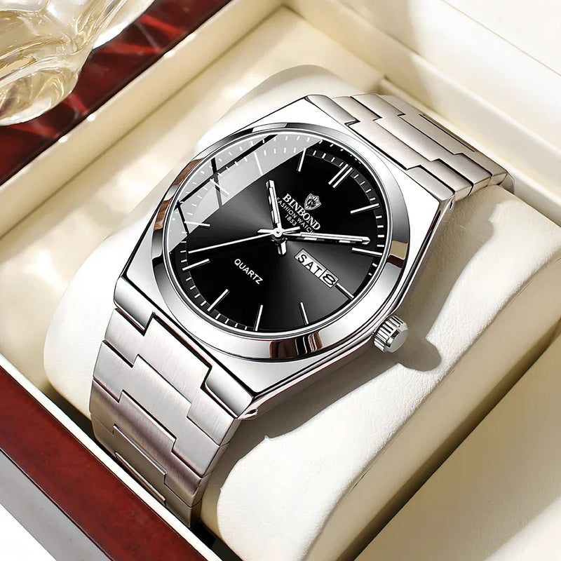 Relógio Masculino de Luxo Silver Quartz